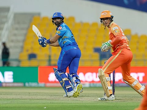 MI Emirates opener Muhammad Waseem in action against Gulf Giants during the ILT20 match in Abu Dhabi.