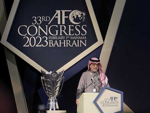 AFC president Sheikh Salman giving a speech during the 33rd AFC Congress in Manama on Wednesday.