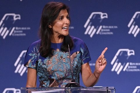 Former UN ambassador Nikki Haley speaks at a meeting of the Republican Jewish Coalition in Las Vegas in November.