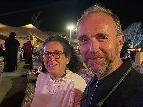 Booklovers John and Julie Buck at the Desert Stanzas, the signature event marking the opening of the Emirates Airline Literature Festival 2023, in Dubai on Wednesday.