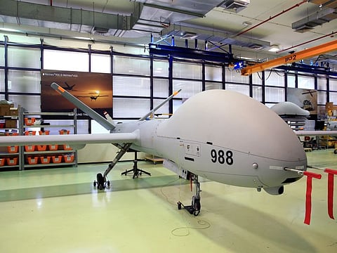 An Elbit Systems Ltd. Hermes 900 unmanned aerial vehicle (UAV) is seen at the company's drone factory in Rehovot, Israel.