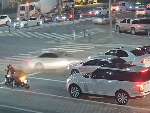 A screen grab from a video released by Abu Dhabi Police warning motorists the hazards of speeding at intersections.