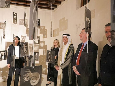 His Highness Sheikh Saud bin Saqr Al Qasimi (centre), Supreme Council Member and Ruler of Ras Al Khaimah, touring the event
