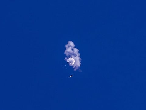 A large balloon is struck down above the Atlantic Ocean, just off the coast of South Carolina.