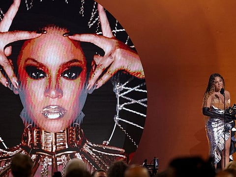 Beyoncé accepts the award for Best Dance/Electronic Music Album for "Renaissance" during the 65th Annual Grammy Awards in Los Angeles, California, U.S., February 5, 2023.