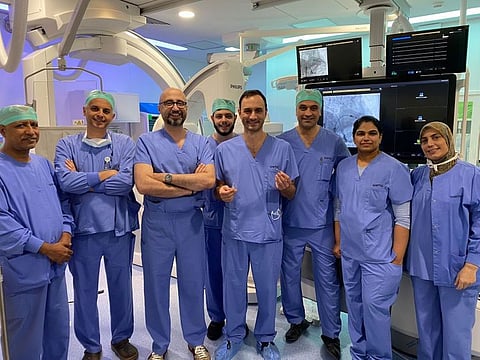 The multi-disciplinary team that implanted the leadless pacemaker in an Emirati patient at Sheikh Shakhbout Medical City (SSMC).