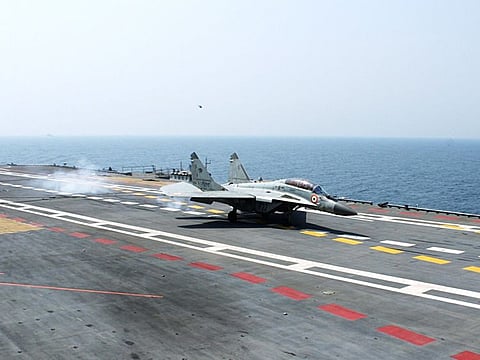 Indian Navy carried out a successful landing of MiG-29K on aircraft carrier INS Vikrant on Monday, Feb 6, 2023.