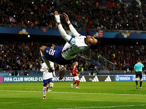 Al Hilal's Salem Al-Dawsari celebrates scoring their second goal