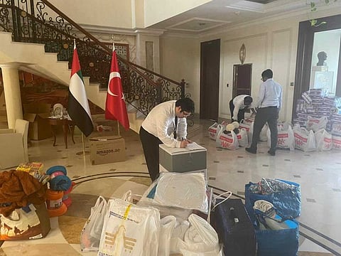 In-kind assistance being collected at the Turkish Embassy in Abu Dhabi