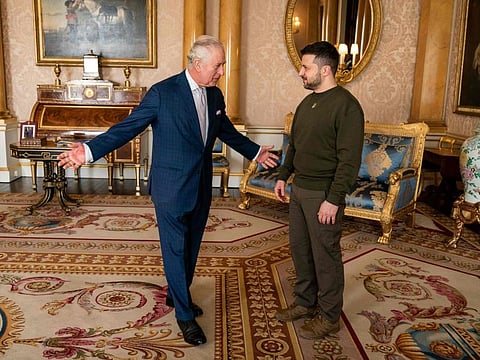 Ukraine President Volodymyr Zelensky met with the UK's King Charles III on Sunday, shortly after taking part in key defence talks with European leaders, Buckingham Palace said.