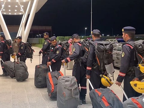 A Saudi search and rescue team at the King Khalid airport in Riyadh before departing to Turkey.