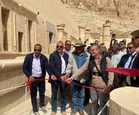 Egyptian officials inaugurate the 4,000-year-old tomb of Meru, the oldest site accessible to the public on Luxor's West Bank, home to some of its most spectacular Pharaonic monuments including the Valley of the Kings, after restoration by a Polish mission in Luxor and Egyptian archaeologists, by the Egyptian Tourism Ministry of Antiquities.