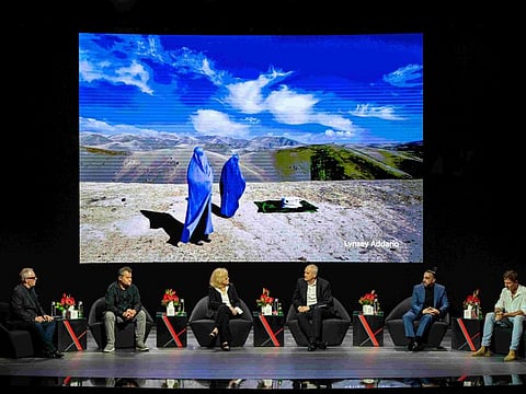 Famous photojournalists in the world, Giles Clarke, Jodi Cobb, Muhammed Muheisen, Tommy Trenchard and former Sunday Times picture editor Ray Wells at the panel discussion titled "A credible Witness" at Xposure 2023 on Friday