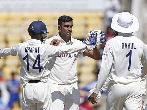 India's Ravichandran Ashwin celebrates the dismissal of Australia's Peter Handscomb during Day three of the 1st Test match at Vidarbha Cricket Association Stadium, in Nagpur.