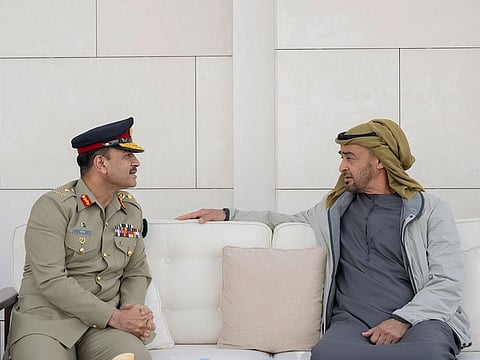 President His Highness Sheikh Mohamed bin Zayed Al Nahyan (right) with General Asim Munir, Chief of Army Staff of Pakistan