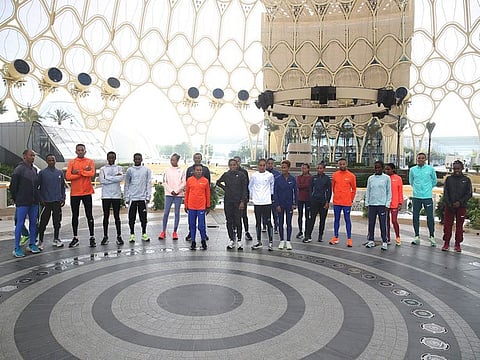 Many of the elites took the chance to find their feet at the stunning Al Wasl Dome where the Dubai Marathon will end.