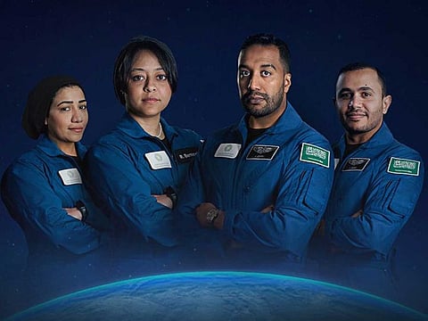 Rayyanah Barnawi and Ali AlQarni (Centre) will join the crew of the AX-2 space mission while Mariam Fardous (L) and Ali Al Gamdi (R) will also be trained on all the requirements of the mission.