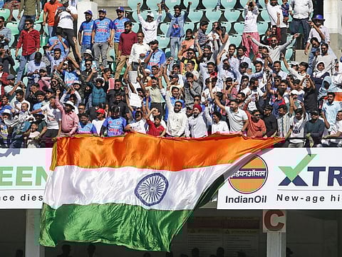 India fans cheer during day three of the 1st Test match between India and Australia, at Vidarbha Cricket Association Stadium, in Nagpur.