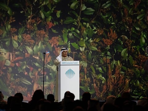 Mattar Al Tayer delivering a keynote speech on “Urban Planning: Pathways to Wellbeing” at the World Government Summit in Dubai on Monday.