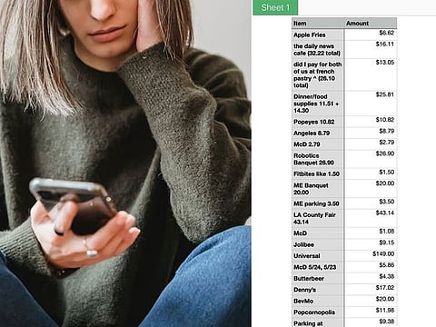 Redditor shares excel sheet shared by her sister's ex-boyfriend, demanding to repay him