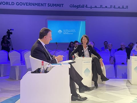 Sophie Hildebrand (right), Chief Technology Officer at ADNOC, at WGS 2023 in Dubai on Monday