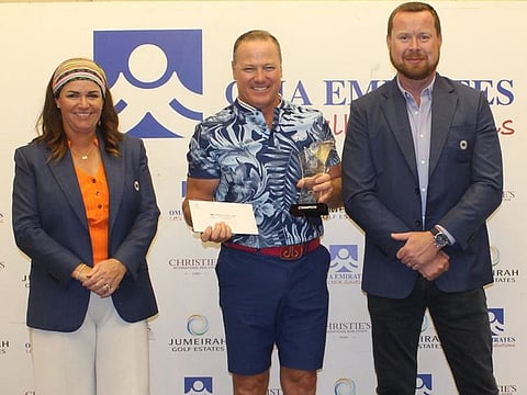 Evelyn Downham (Ladies Captain), Brandon Grieve (Medal Winner), Jonathan Hall (Men’s Captain) - OMA Emirates Medalford