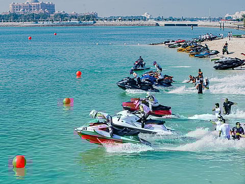 Action during the fifth and final round of the UAE International Jet Ski Championship which was held on Abu Dhabi’s breakwater.