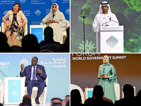 Clockwise from top-left: Kersti Kaljulaid, Mona Al Marri, Dr. Sultan Al Jaber, Ohood Al Roumi and Macky Sall