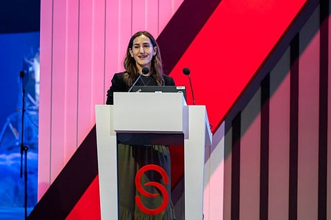 Amina Aktouf, Senior Outreach Associate at UNHCR, speaking at the 7th Xposure International Photography Festival in Sharjah