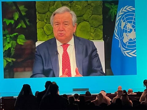 António Guterres, Secretary General, UN, making a virtual address at the World Government Summit in Dubai on Tuesday.
