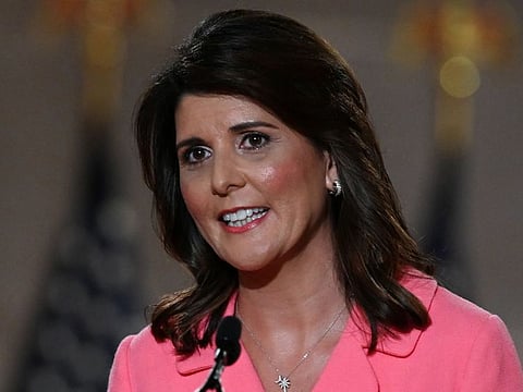 In this file photo taken on August 24, 2020, former US Ambassador to the United Nations Nikki Haley speaks during the first day of the Republican convention in Washington, DC.