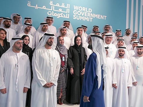 Mohammed bin Rashid Al Maktoum during meeting with UAE ambassadors and representatives of UAE diplomatic missions abroad on Wednesday at the World Government Summit..