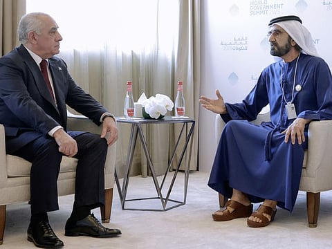 Sheikh Mohammed bin Rashid Al Maktoum on Wednesday meeting with Ali Asadov, Prime Minister of Azerbaijan on the sidelines of the World Government Summit.