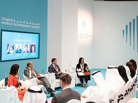 Participants at the Gender Balance Forum, held under the patronage of Sheikha Manal bint Mohammed bin Rashid Al Maktoum, President of the UAE Gender Balance Council, at the World Government Summit in Dubai.