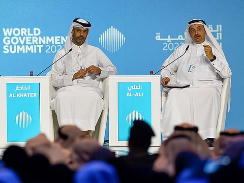 Najeeb Mohammed Al Ali (right), Executive Director, Expo 2020 Dubai Bureau, and Nasser Al Khater, CEO, FIFA World Cup Qatar 2022 at the Summit on Wednesday
