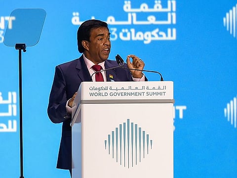Mauritius President Prithvirajsing Roopun addresses the audience at the WGS in Dubai.
