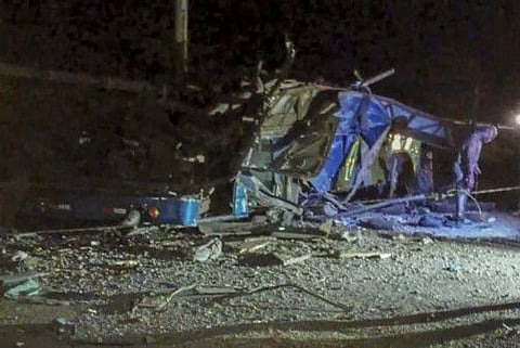 This handout picture released by Panama Chiriqui's Firefighters shows the aftermath of a bus transporting migrant people that crashed in Gualaca, Panama on February 15, 2023.