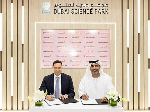 Sameh El Fangary, GCC and Pakistan Cluster President – AstraZeneca, and Marwan Abdulaziz Janahi, Senior Vice-President of Dubai Science Park.