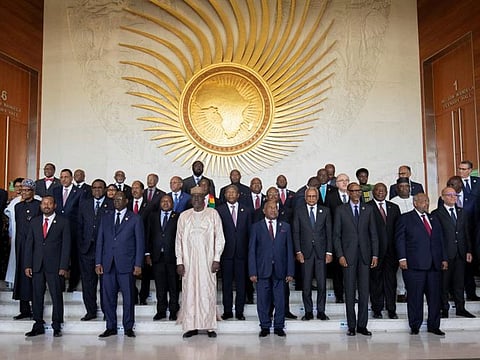 African heads of state pose for a group photo together with Antonio Guterres, Secretary General of the United Nations during the opening of the 36th Ordinary session of the Assembly of the Africa Union at the African Union Headquarters in Addis Ababa, Ethiopia February 18, 2023. A video circulating on social media shows guards escorting Israel’s deputy director general for Africa, Sharon Bar-li, out of the AU assembly taking place in the Ethiopian capital Addis Ababa.