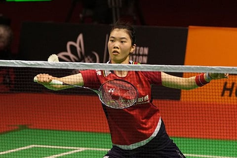 Gao Fang Jie in action against PV Sindhu in the Badminton Asia Mixed Team Championship in Dubai on Saturday.