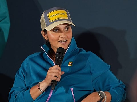 Indian tennis star Sania Mirza at the Dubai Duty Free Tennis Championships Draw Presentation at the Dubai Tennis Stadium on February 18, 2023. The WTA event will be Mirza’s last professional tournament.