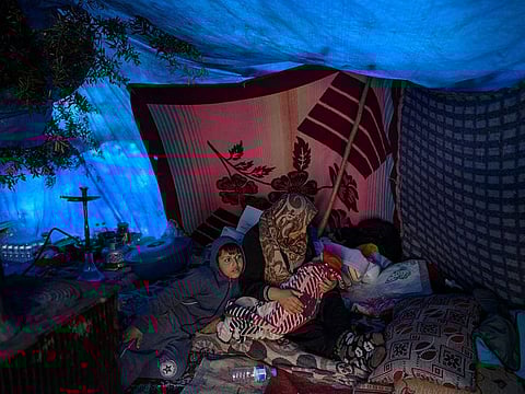 A view of a living room in Demirkopru, a small detroyed Turkish village now divided by a large crack in Hatay on February 18, 2023.