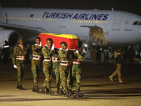 The coffin containing the remains of former Ghana international football player Christian Atsu arrives at the Kotoka International Airport in Accra, Ghana. Former Ghana international Christian Atsu was found dead on February 18, almost two weeks after a devastating earthquake in Turkey. Atsu, 31, was caught up in a 7.8-magnitude quake that rocked Turkey and Syria on February 6, killing more than 43,000 people in both countries. There were initial reports the former Chelsea and Newcastle player had been rescued a day after the quake, but these turned out to be false.