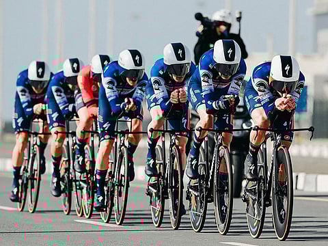 In stage 3 of the UAE Tour Remco Evenepoel (Soudal-QuickStep) made a late surge to win the sprint for second place and move into the red jersey of overall leader.