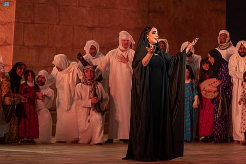 A scene from a Saudi theatrical show celebrating the National Day. The Saudi news agency SPA