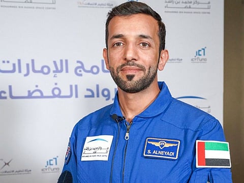 Emirati astronaut Sultan Al Neyadi, during the press conference to announce the date of the Emirati astronauts trip to the International Space Station (ISS) at Armani Hotel in Dubai.