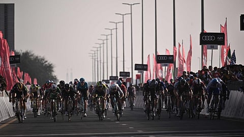 World's best sprinters approaching the finish line in stage five of the UAE Tour on Friday.
