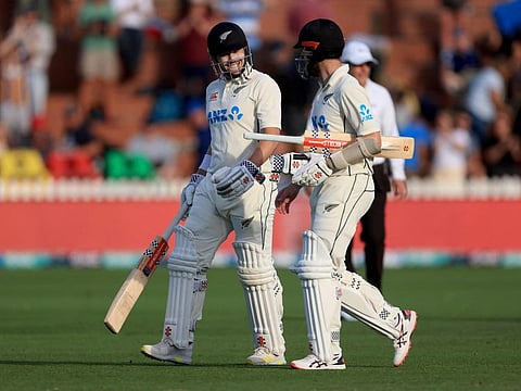New Zealand's Henry Nicholls (left) with team mate Kane Williamson walk from the filed at the end of day three of the second Test against England at the Basin Reserve in Wellington.
