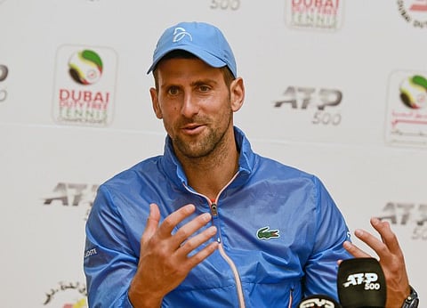 World No 1 Novak Djokovic of Serbia addressing the media ahead of the ATP Dubai Duty Free Tennis Championships on Sunday.