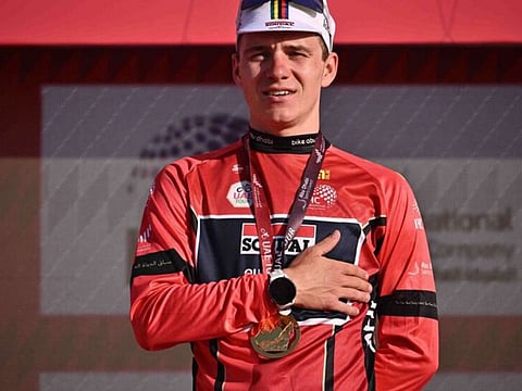 Remco Evenepoel (Soudal Quick-Step) has won the 2023 UAE Tour, wearing the Red Jersey and taking his victory ahead of Lucas Plapp (Ineos Grenaders) and Adam Yates (UAE Team Emirates).